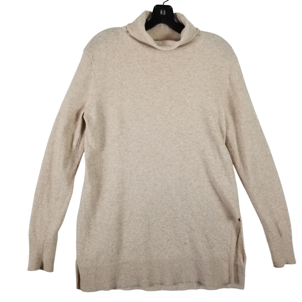 Ann Taylor Womens Wool‎ Blend Turtleneck Sweater Oatmeal Heather Tan Medium